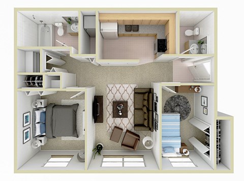 Floor plan for 2 beds, 1.5 baths, 774 sqft
